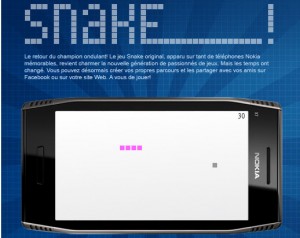 Snake sur la page Facebook de Nokia. Snake sur la page Facebook de Nokia.