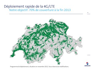 Le réseau 4G / LTE à fin 2013 tel que planifié par Swisscom. Le réseau 4G / LTE à fin 2013 tel que planifié par Swisscom.