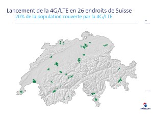La couverture 4G / LTE actuelle de Swisscom. La couverture 4G / LTE actuelle de Swisscom.