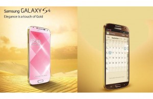Un Samsung Galaxy S4 en or. Un Samsung Galaxy S4 en or.
