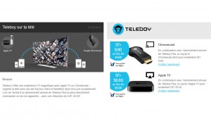 Teleboy fait une promo sur l'Apple TV et le Chromecast. Teleboy fait une promo sur l'Apple TV et le Chromecast.