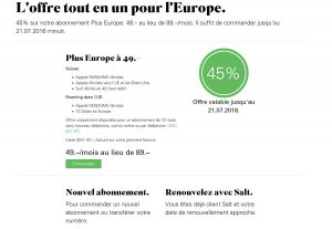 Salt Plus Europe en promotion 49 francs au lieu de 89 francs. Salt Plus Europe en promotion 49 francs au lieu de 89 francs.