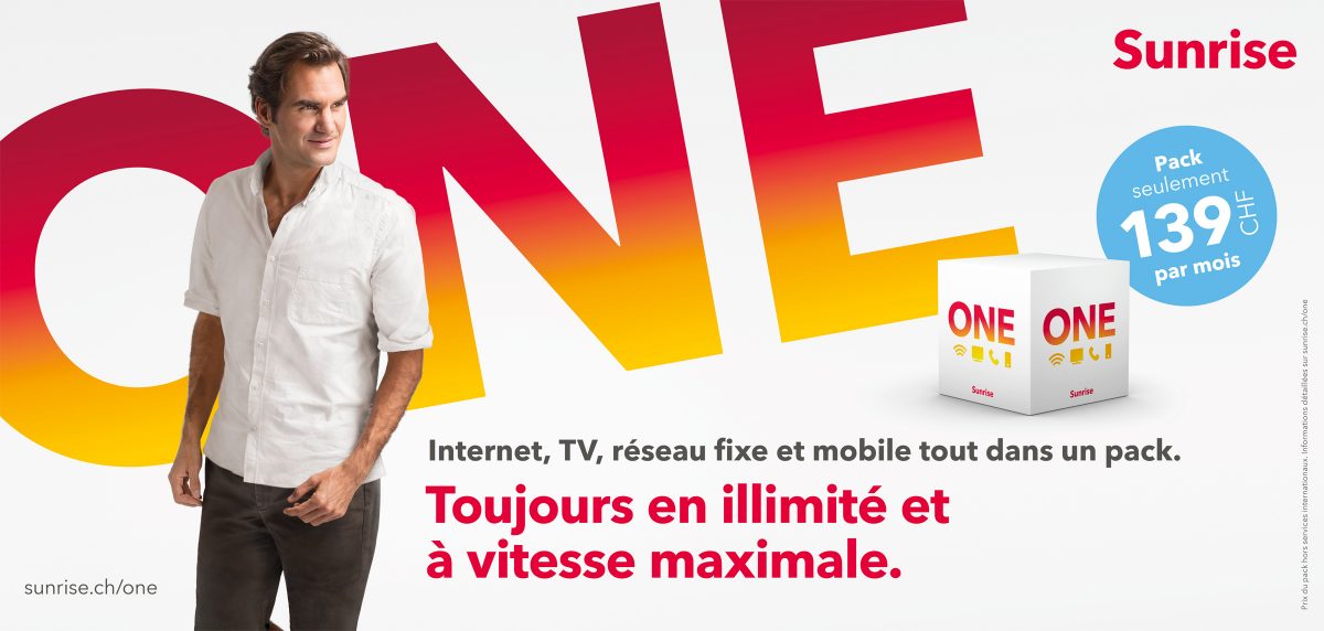 Vous pouvez avoir confiance en Federer, Sunrise One est véritablement l'une des meilleures offres du marché pour combiner mobile, internet, fixe et TV. Vous pouvez avoir confiance en Federer, Sunrise One est véritablement l'une des meilleures offres du marché pour combiner mobile, internet, fixe et TV.