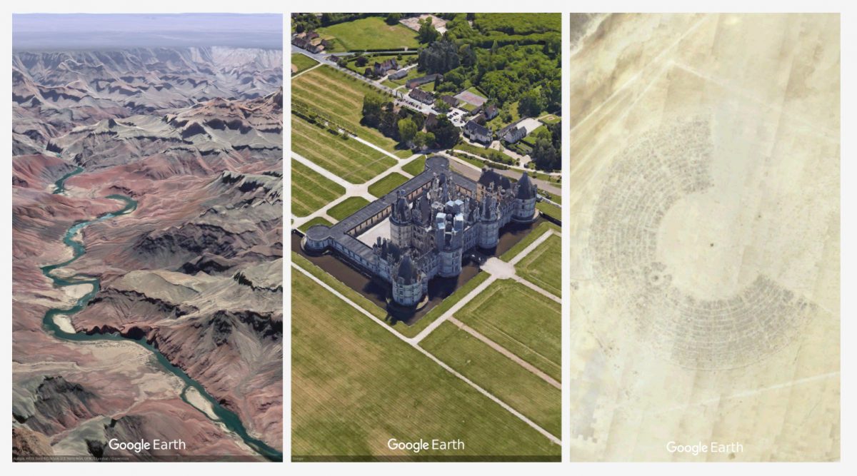 Postcards from Earth: Grand Canyon, Château de Chambord, Burning Man Postcards from Earth: Grand Canyon, Château de Chambord, Burning Man