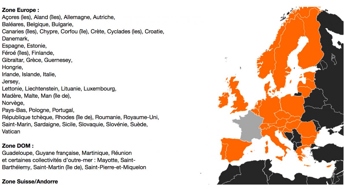 Tarifs de roaming d'Orange France pour la Suisse.