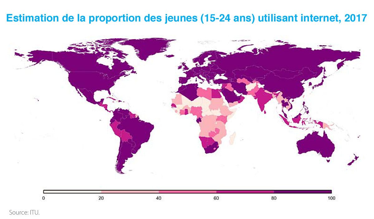 Le taux d’utilisation de l’internet parmi les jeunes âgés de 15 à 24 ans ne cesse de croître, souligne l’UIT. Le taux d’utilisation de l’internet parmi les jeunes âgés de 15 à 24 ans ne cesse de croître, souligne l’UIT.