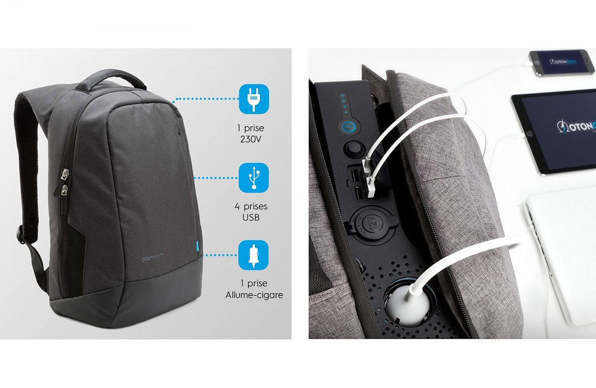 iPhone 8, Note 8 ou autres bidules connectés: Otonohm propose un sac à dos équipé d’une prise secteur 230V, en plus de 4 prises USB et d’une prise allume-cigare... iPhone 8, Note 8 ou autres bidules connectés: Otonohm propose un sac à dos équipé d’une prise secteur 230V, en plus de 4 prises USB et d’une prise allume-cigare...