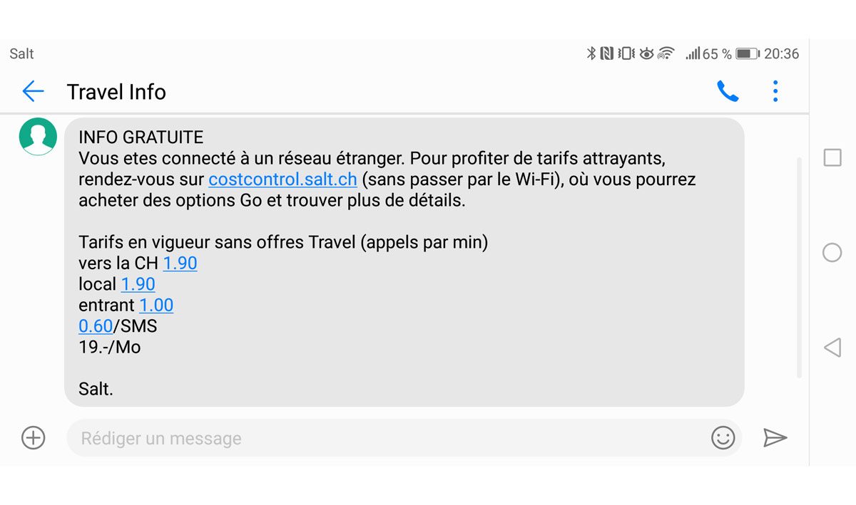 Salt facture le Mo 19 francs en roaming prépayé. Il juge ce tarif «attrayant » !