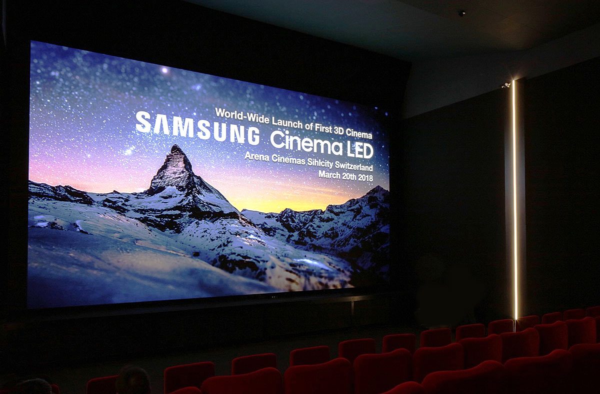 Avec ses 9 millions de LED pixels, le Cinema LED Screen 3D de Samsung débarque en première mondiale à Zurich. L'écran LED remplace le projecteur. Avec ses 9 millions de LED pixels, le Cinema LED Screen 3D de Samsung débarque en première mondiale à Zurich. L'écran LED remplace le projecteur.
