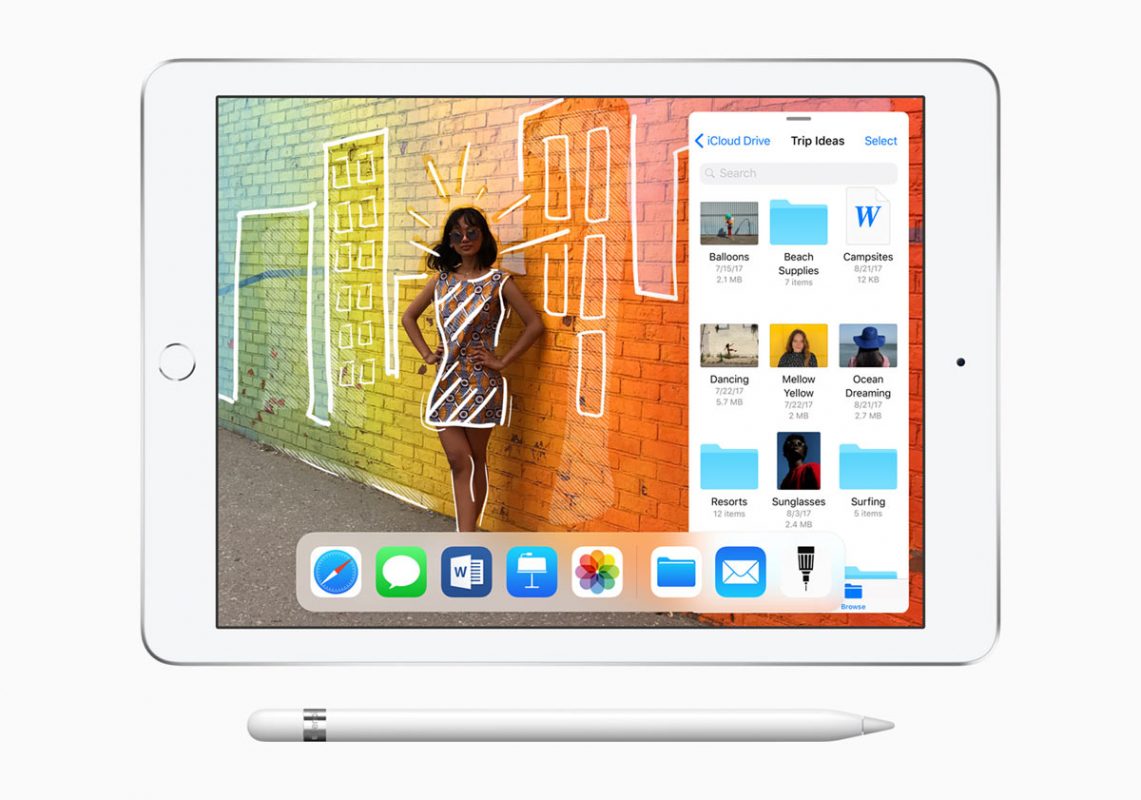Le nouvel iPad 6 de 9,7 pouces basé sur la puce A 10 Fusion, accompagné de l'Apple Pencil. Le nouvel iPad 6 de 9,7 pouces basé sur la puce A 10 Fusion, accompagné de l'Apple Pencil.