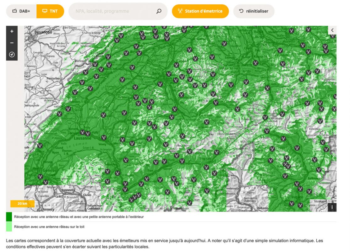 Le réseau de la TNT en Suisse romande avec ses émetteurs. Le réseau de la TNT en Suisse romande avec ses émetteurs.