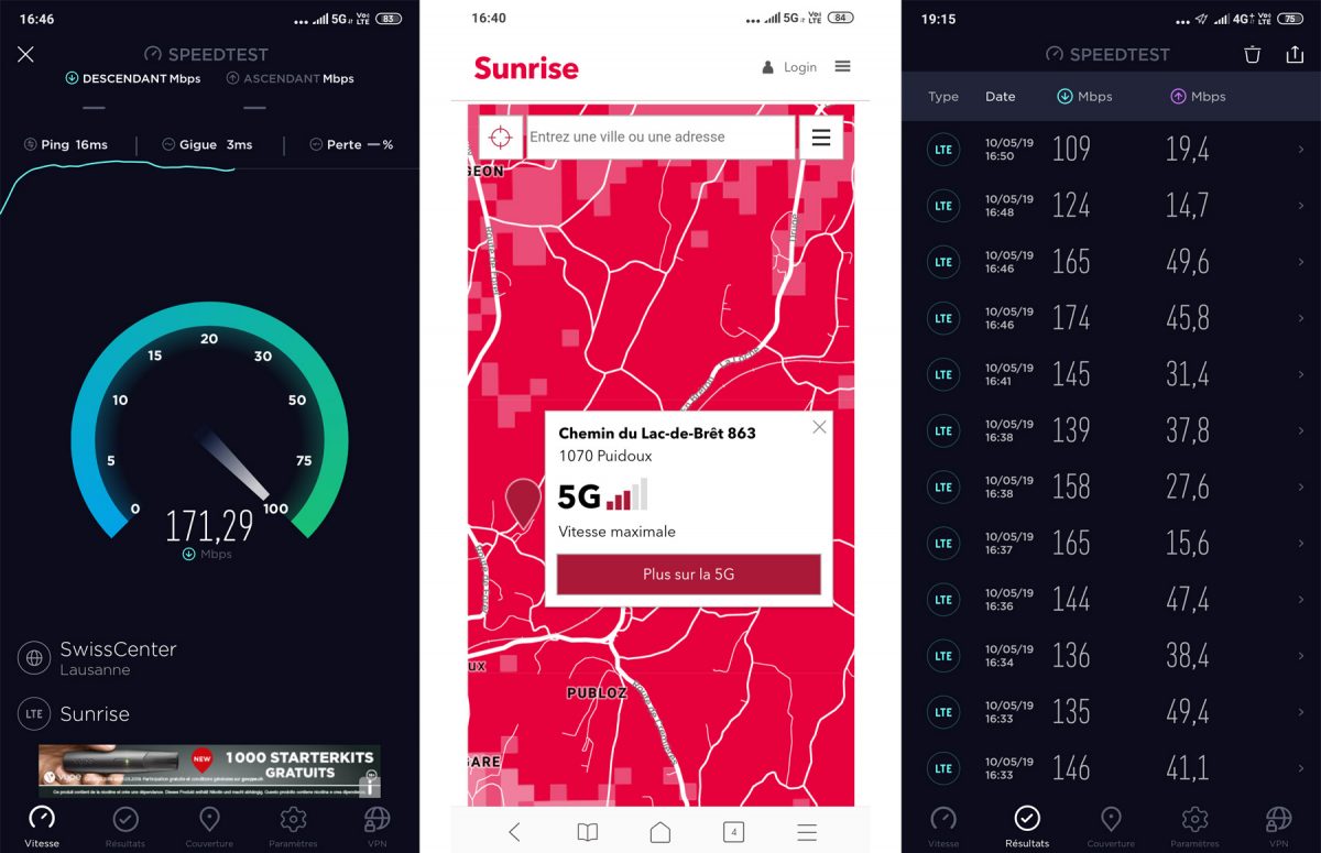 A fond la 5G sur le réseau de Sunrise, le plus avancé de Suisse! Pour changer, l'application Ookla n'est pas à jour (LTE)... A fond la 5G sur le réseau de Sunrise, le plus avancé de Suisse! Pour changer, l'application Ookla n'est pas à jour (LTE)...
