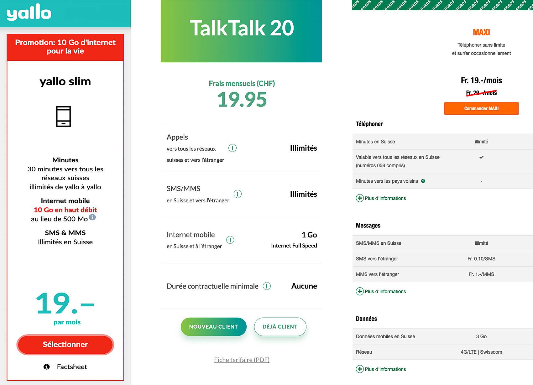 Le mobile pour moins de 20 francs chez Yallo, Talk-Talk et M-Budget.