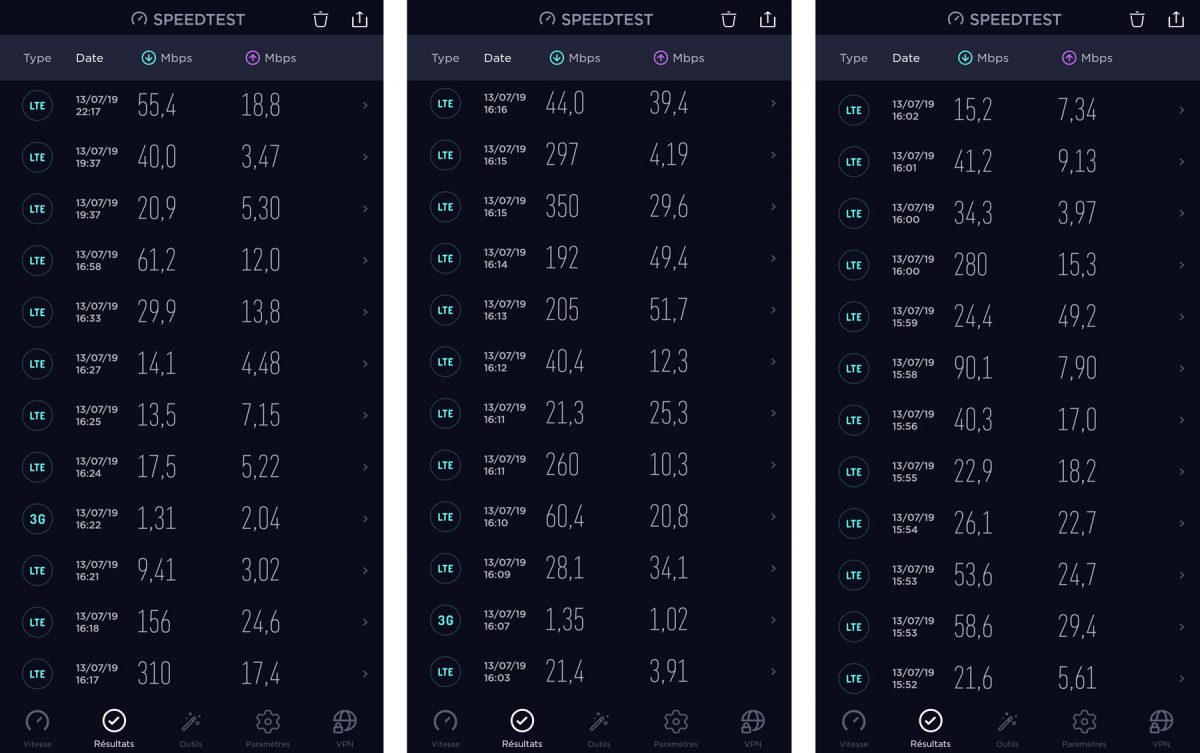 Quelques mesures dans le pays de la 5G autour de Promasens (FR). L'outil de mesure Ookla n'étant pas à jour, "5G" ne'affiche pas, même si ce réseau a été utilisé... Quelques mesures dans le pays de la 5G autour de Promasens (FR). L'outil de mesure Ookla n'étant pas à jour, "5G" ne'affiche pas, même si ce réseau a été utilisé...