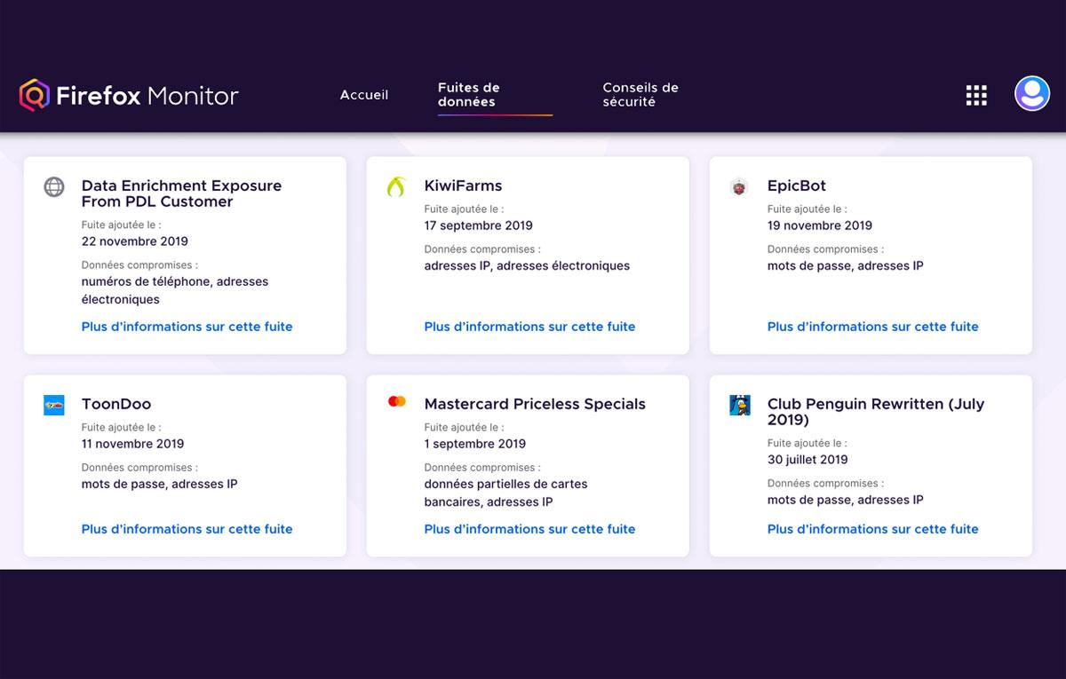Firefox Monitor vous permet de surveiller les comptes associés à plusieurs mails...