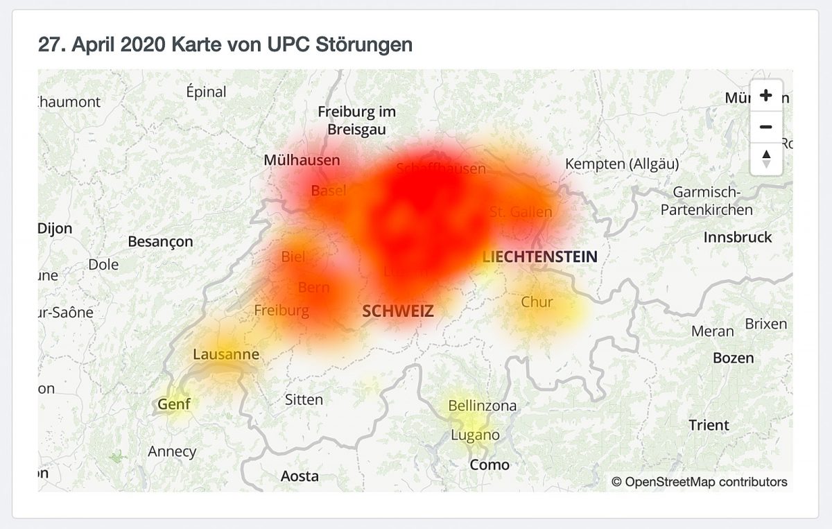 Pannes d'UPC: la carte de Allestörungen.ch. Pannes d'UPC: la carte de Allestörungen.ch.