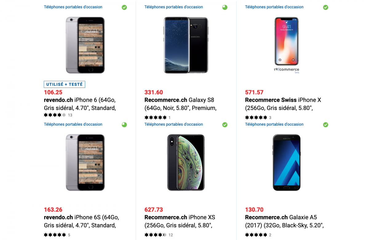Environ 1% des smartphones vendus par Digitec sont usagés. Environ 1% des smartphones vendus par Digitec sont usagés.