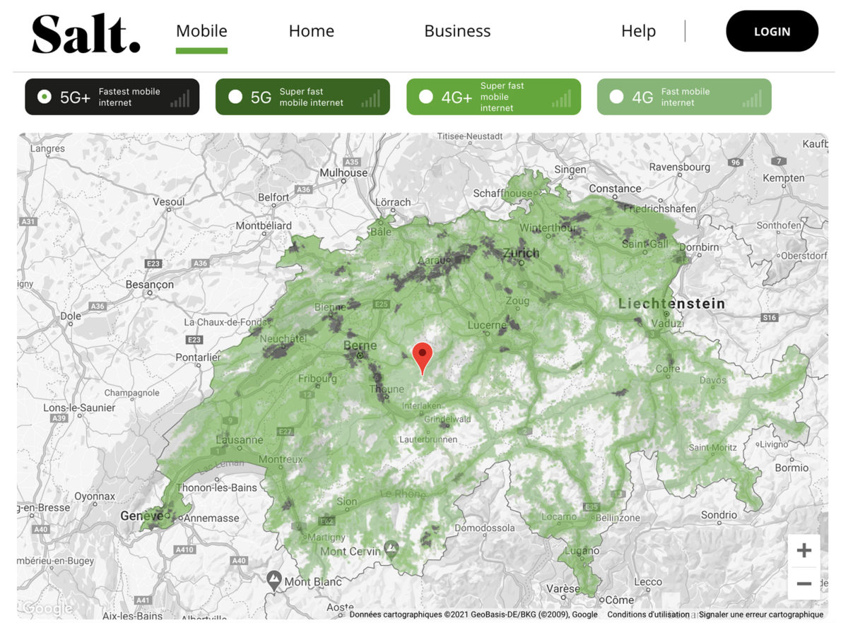 La 5G et la 5G+ sur le site de Salt. La 5G et la 5G+ sur le site de Salt.