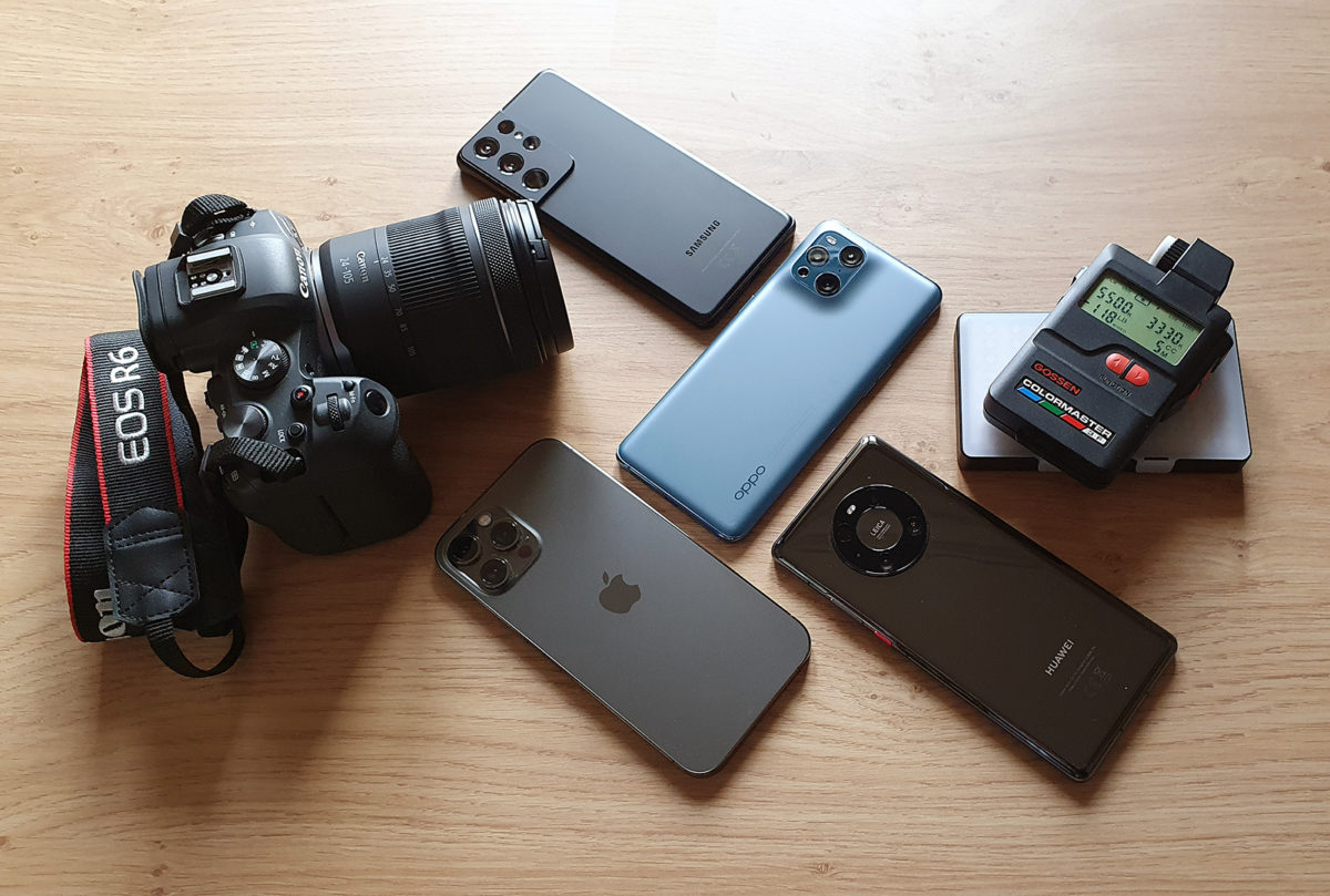 Canon EOS R6 vs iPhone 12 Pro Max vs Oppo Find X3 Pro vs Samsung Galaxy S21 vs Huawei Mate 40 pro.