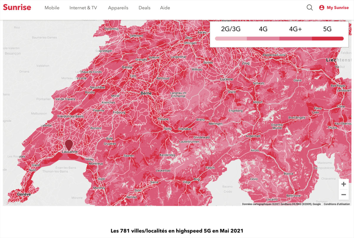 Chez Sunrise UPC, la 5G semble s’être arrêtée en mai, selon cette capture d’écran du 14 août 2021. Chez Sunrise UPC, la 5G semble s’être arrêtée en mai, selon cette capture d’écran du 14 août 2021.