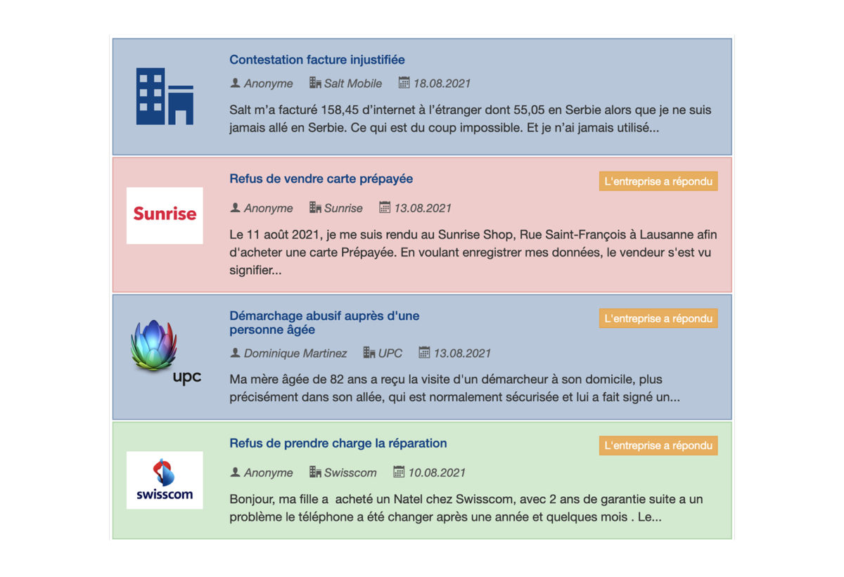 Pour se faire une idée des problèmes chez les opérateurs: plaintes.ch.