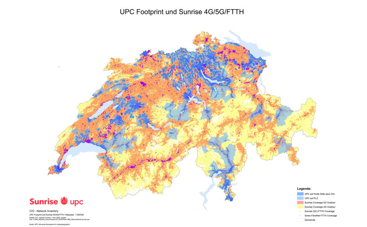 L'étendue du réseau combiné Sunrise UPC. L'étendue du réseau combiné Sunrise UPC.