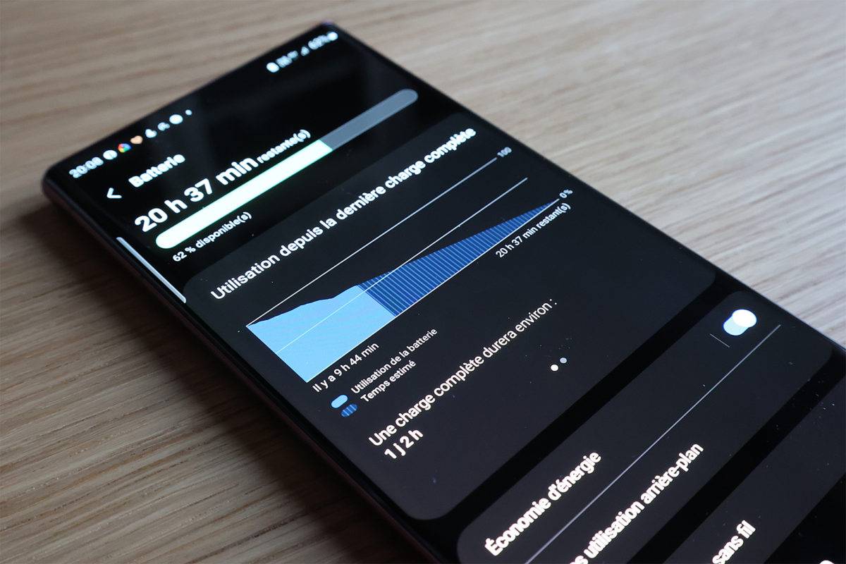 Deux jours en mode économie d'énergie pour le Samsung S22 Ultra, sans 5G.