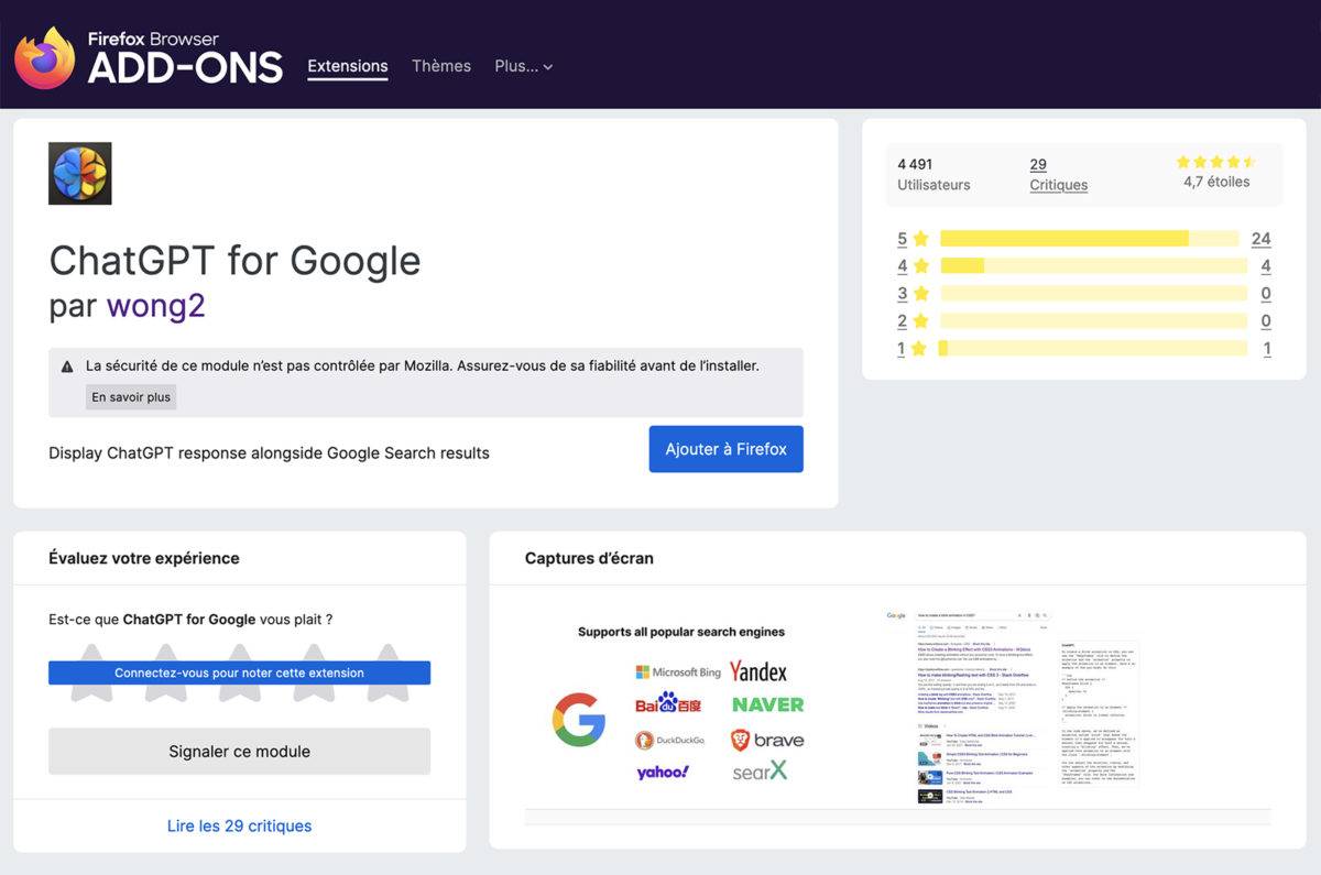 ChatGPT pour Firefox et Chrome. ChatGPT pour Firefox et Chrome.