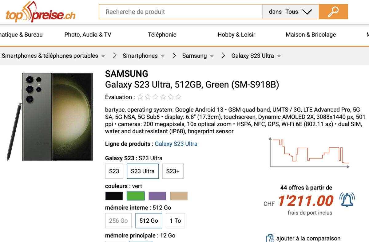 Le Samsung Galaxy S23 Ultra dès 1210 francs.