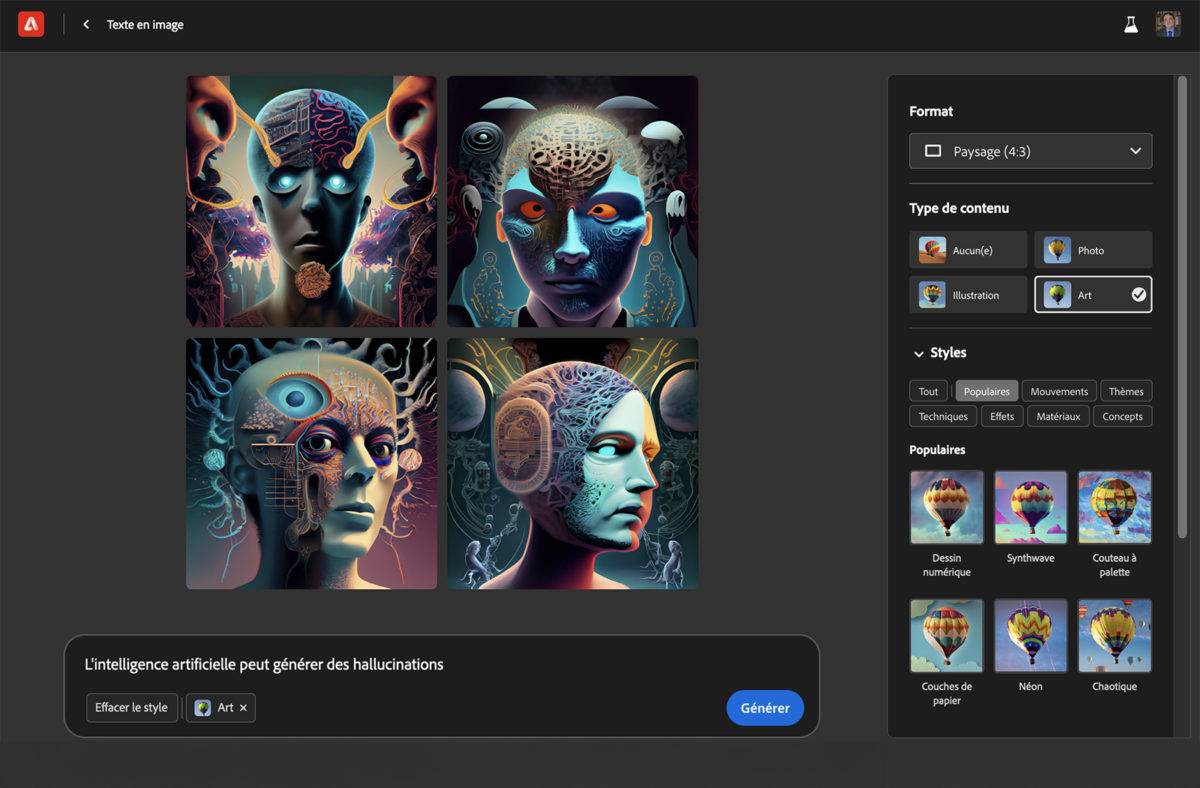 L'interface d'Adobe Firefly.