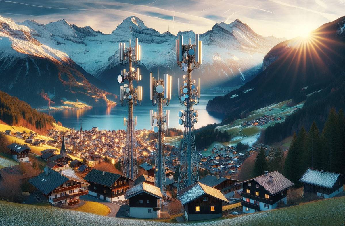 Excellents réseaux 5G en Suisse. Image DALL-E3. Excellents réseaux 5G en Suisse. Image DALL-E3.