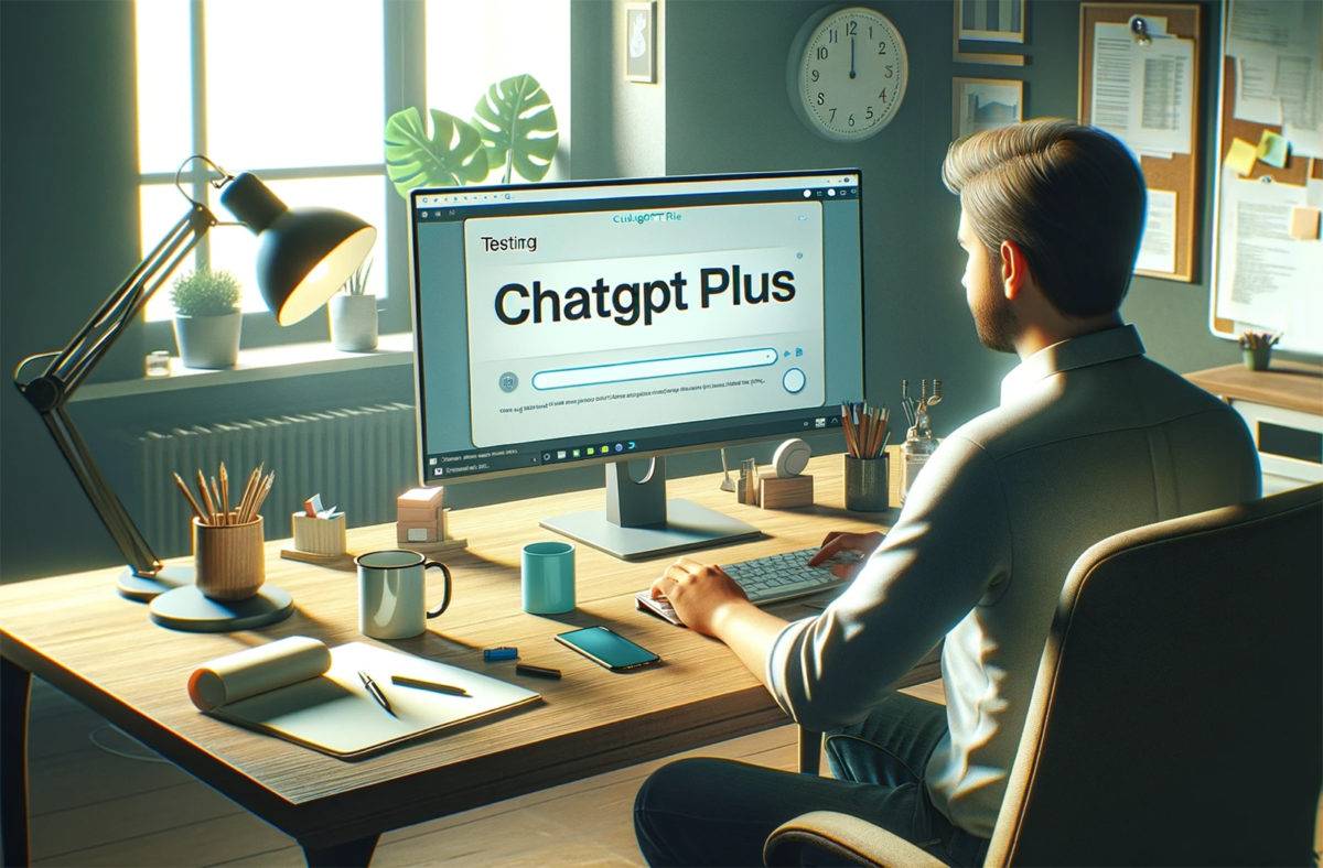 Un blogueur transpirant derrière ChatGPT. Image DALL-E.
