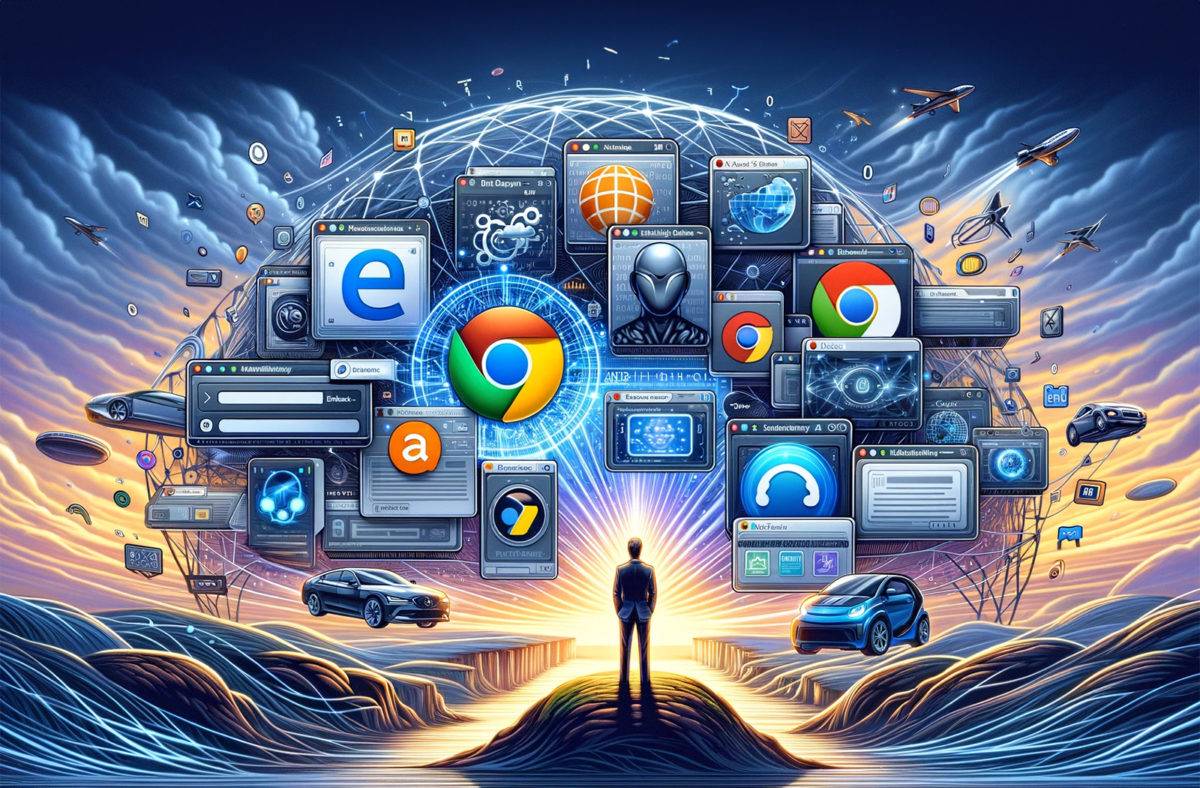 L'IA dans les browsers. Image DALL-E3 + Photoshop AI. L'IA dans les browsers. Image DALL-E3 + Photoshop AI.