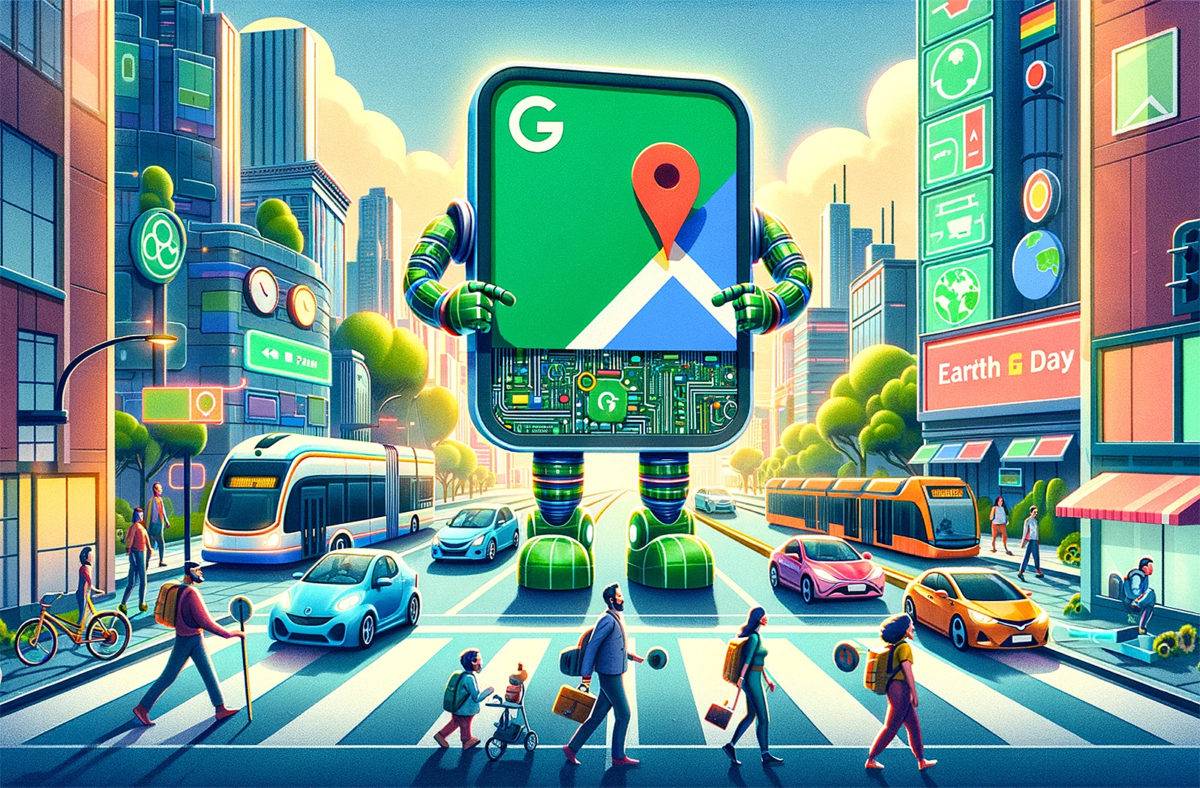 Google Maps plus vert. Illustration: DALL-E3. Google Maps plus vert. Illustration: DALL-E3.