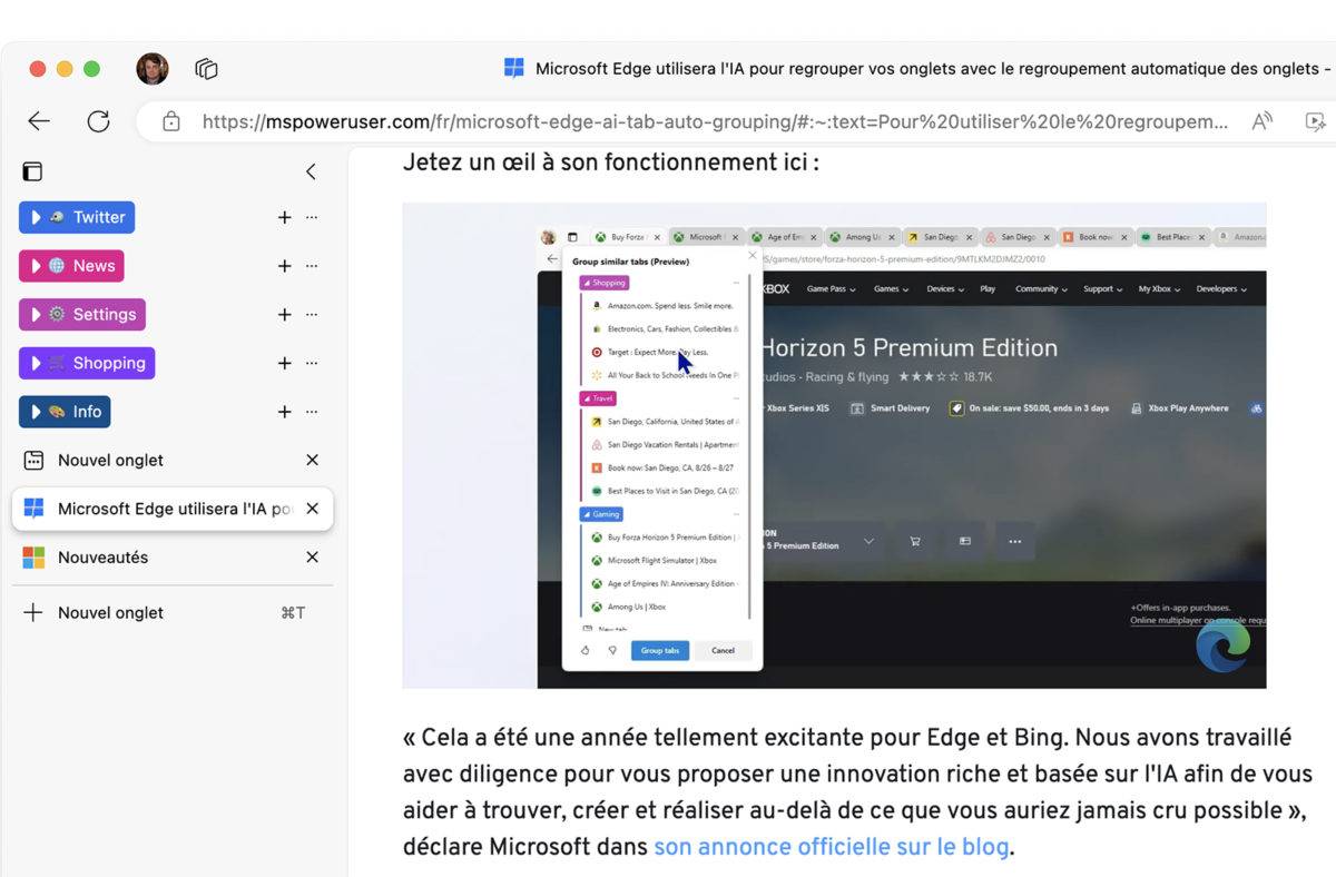 Puissante IA dans Microsoft Edge.