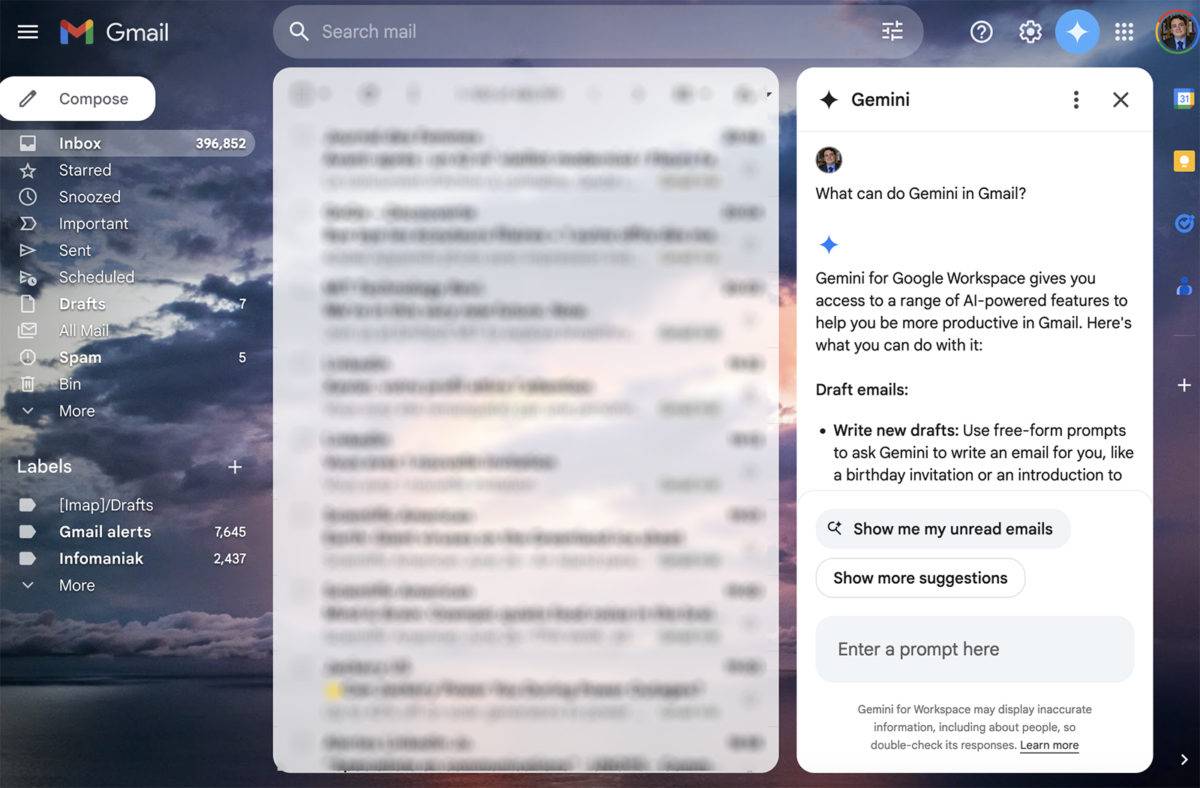 Gemini en force dans Gmail.