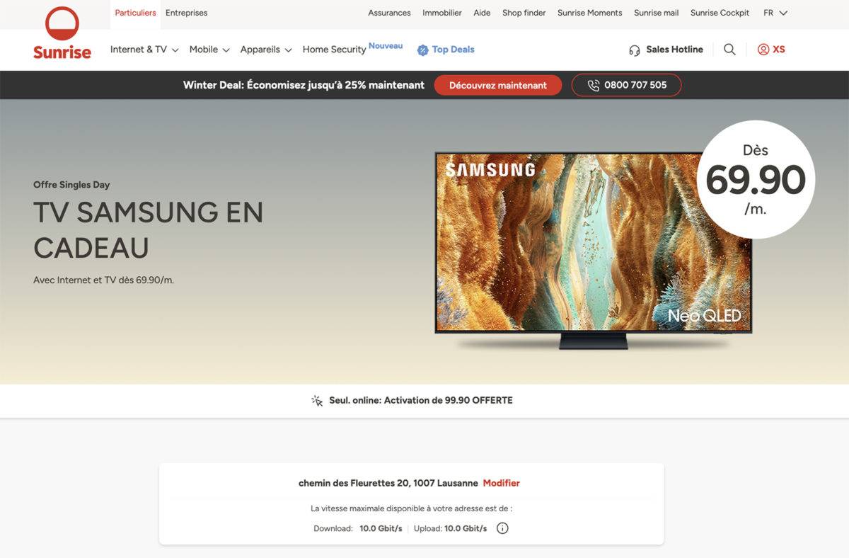 Sunrise (UPC) offre des téléviseurs avec certaines de ses offres.