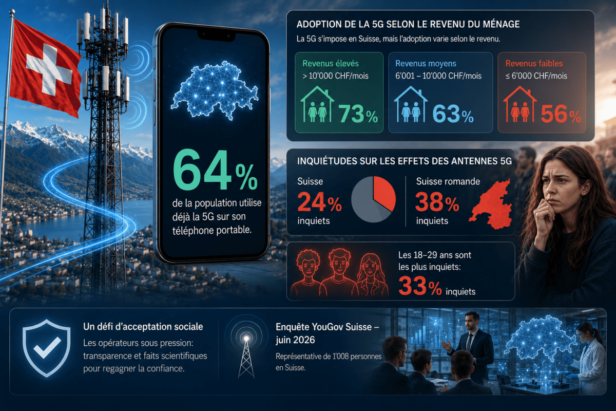 Adoption de la 5G en Suisse, selon YouGov. Adoption de la 5G en Suisse, selon YouGov.