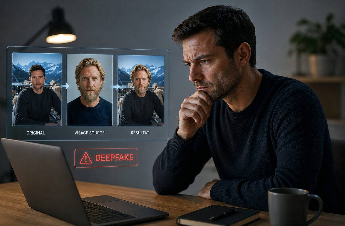 Attention aux hypertrucages! Photomontage. Attention aux hypertrucages! Photomontage.