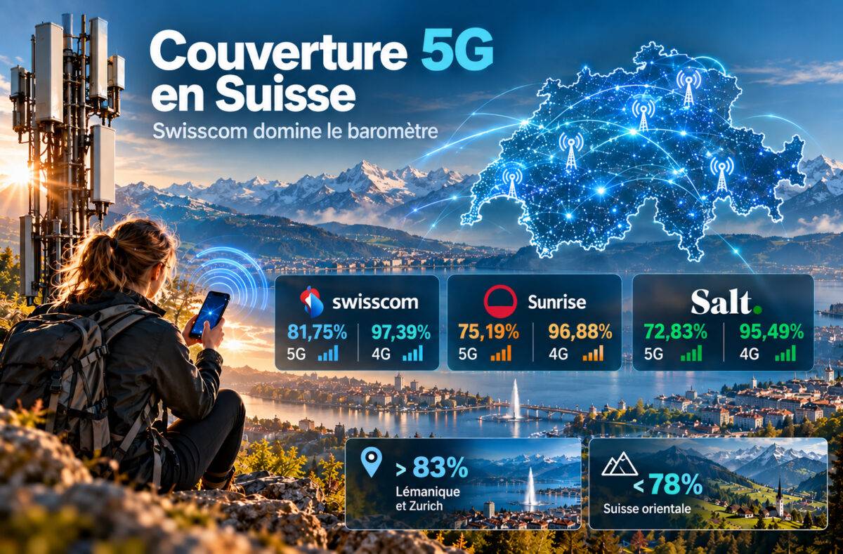 Couveture 5G en Suisse: Swisscom domine.